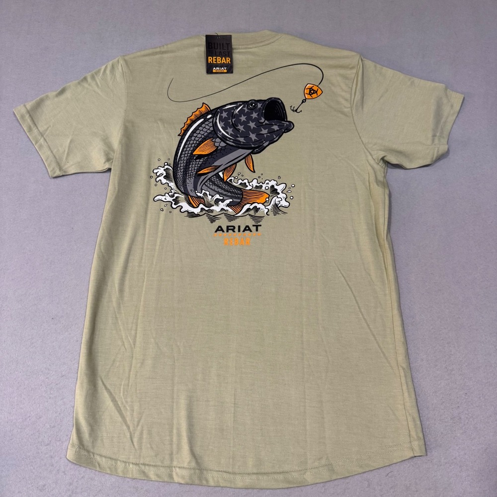 Ariat Rebar CottonStrong American Bass T-Shirt Mens Small Desert Sage Heather